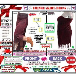 🛑 BULLY Fold Over ➕🆒 SKIRT/DRESS High Waist FRINGE Mineral Wash 💸BUY NOW‼️🟢